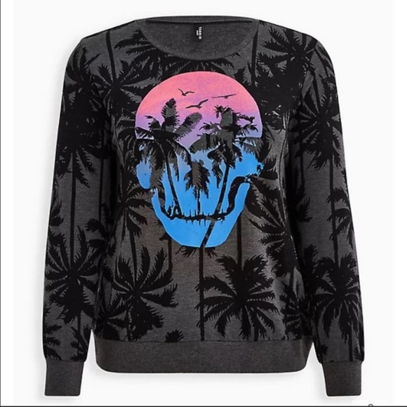 TORRID GRAY MICRO MODAL SKULL PALM TREE SLEEP SWEATSHIRT SIZE 3X NWT - Picture 3 of 7